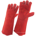 Cuero de vaca roja Split cuero industrial mano de soldadura guantes de trabajo (111032)
